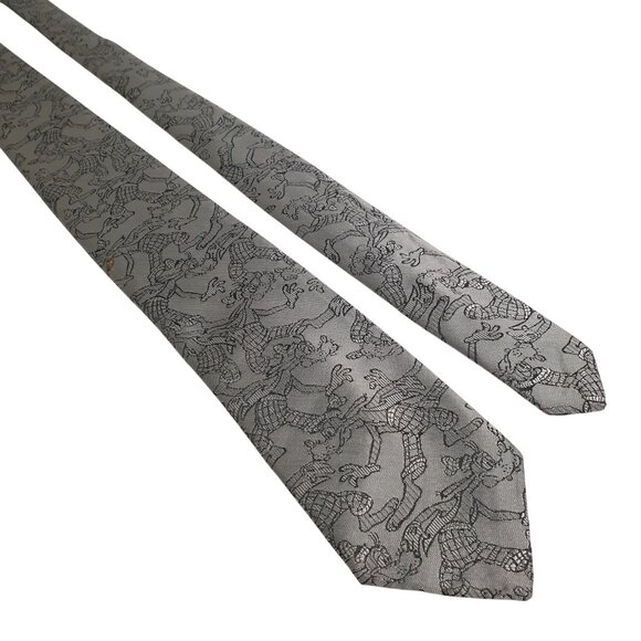 Disney Goofy Print Balancine Patterned Men Silk Tie Works Gray Black Gift Dad - Picture 1 of 5